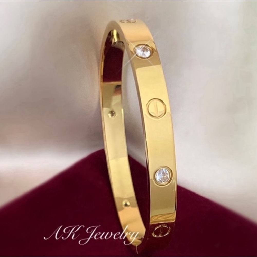 💎18k MEN’S LUXURY GOLD DIAMOND STONE Screw BRACELET Cuff Bangle Gold Plated Love